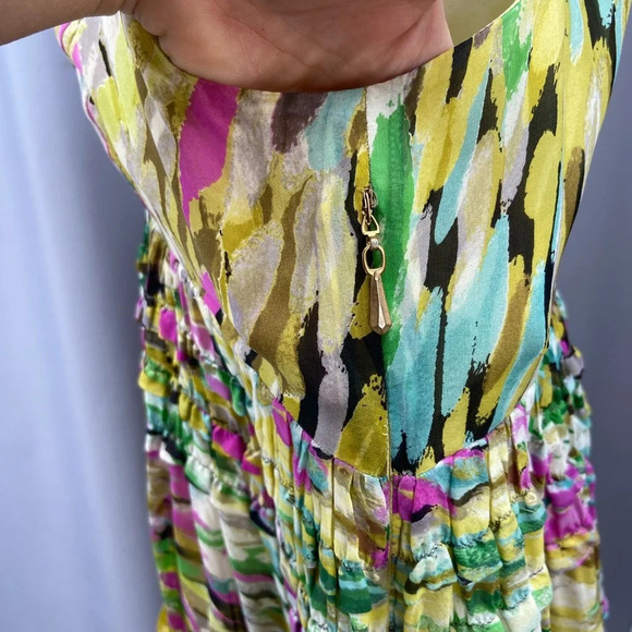Anthropologie Leifsdottir rainbow confetti silk ruffle sleeveless Shift dress 4 - Picture 6 of 11